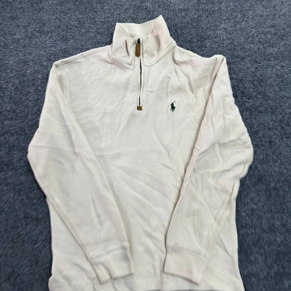 Polo Ralph Lauren Pullover Mens Size S Cream Cotton Quarter Zip Ribbed Sweater
